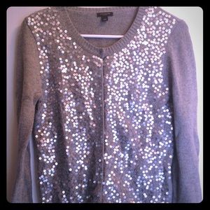 Gray Ann Taylor Sequined Cardigan